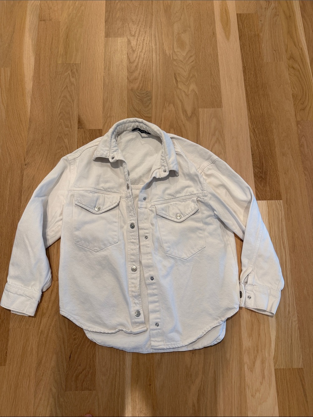 Zara White Denim Button-Up Shirt Jacket
